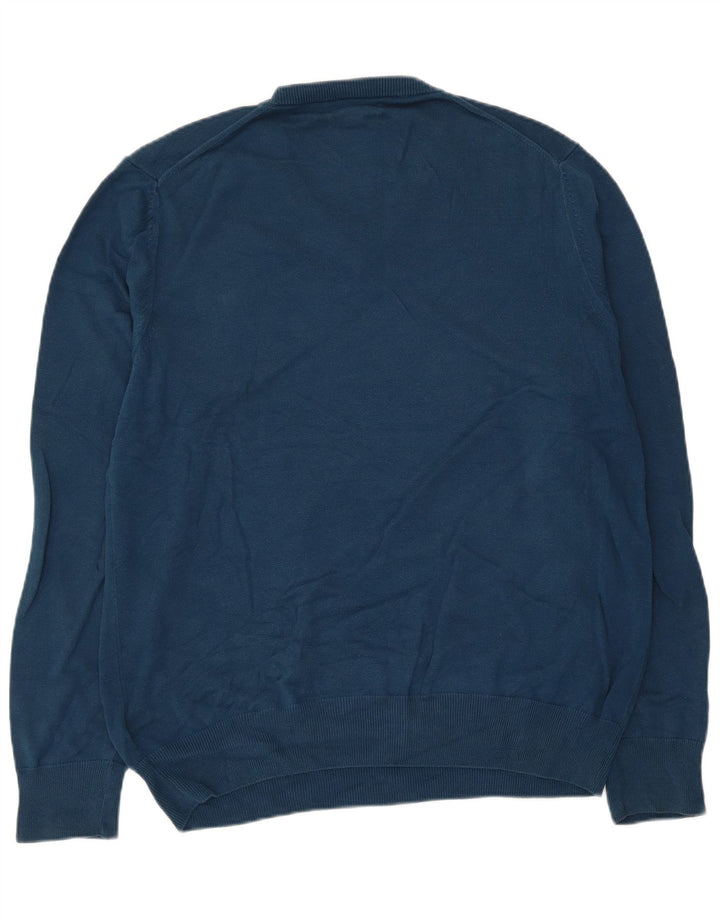 Marks & Spencer Herren-Pullover mit V-Ausschnitt, groß, aus blauer Baumwolle