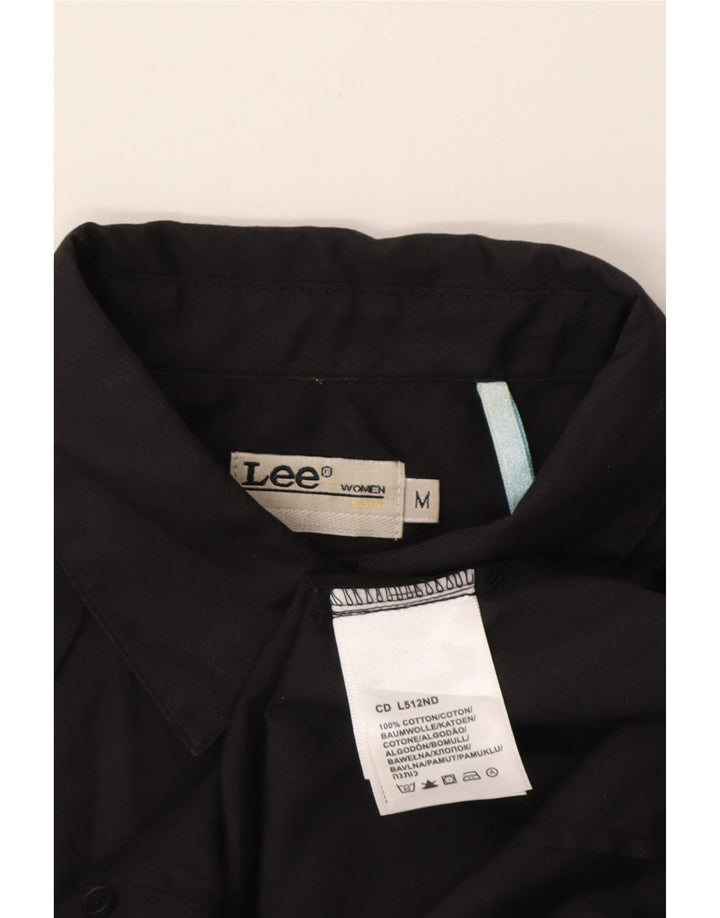 Lee Damen Kurzarmhemd UK 14 Mittelschwarze Baumwolle