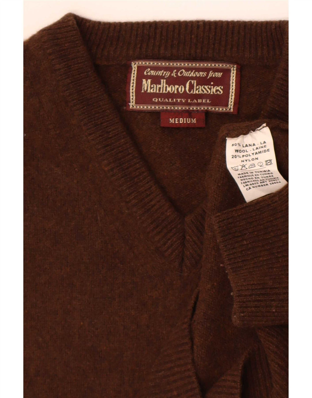 Marlboro Classics Herren-Pullover mit V-Ausschnitt aus mittelbrauner Wolle