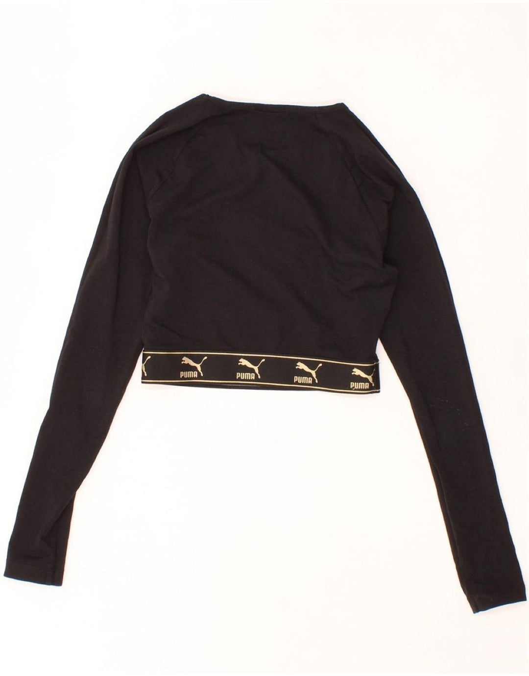 PUMA Womens Graphic Crop Sweatshirt Jumper UK 8 Small  Black Vintage Puma and Second-Hand Puma from Messina Hembry 