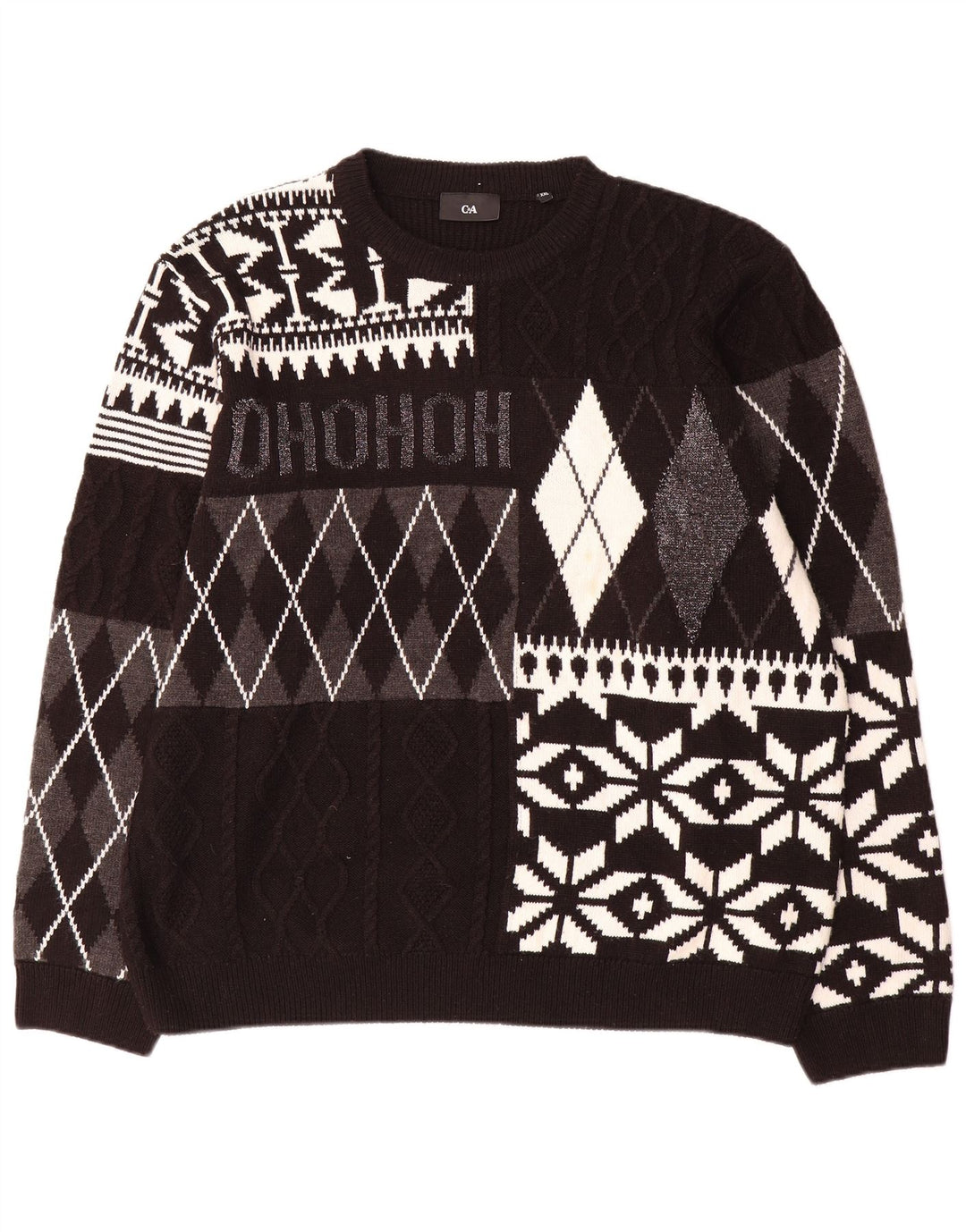 C & A Herren-Pullover mit Rundhalsausschnitt, 2XL, Schwarz, Patchwork, Acryl