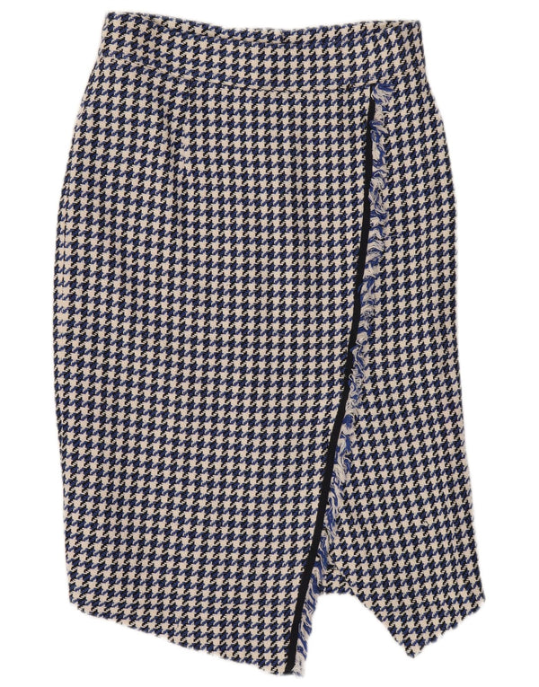 Marks & Spencer Damen Asymmetrischer Rock UK 14 Large W28 Blauer Hahnentritt