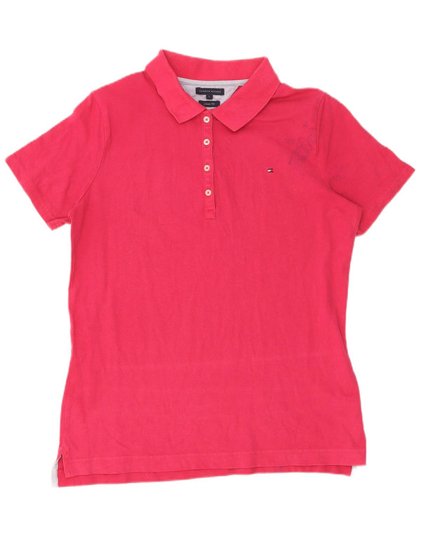 Tommy Hilfiger Damen-Poloshirt mit klassischer Passform, UK 16, Größe L, Rosa, Baumwolle
