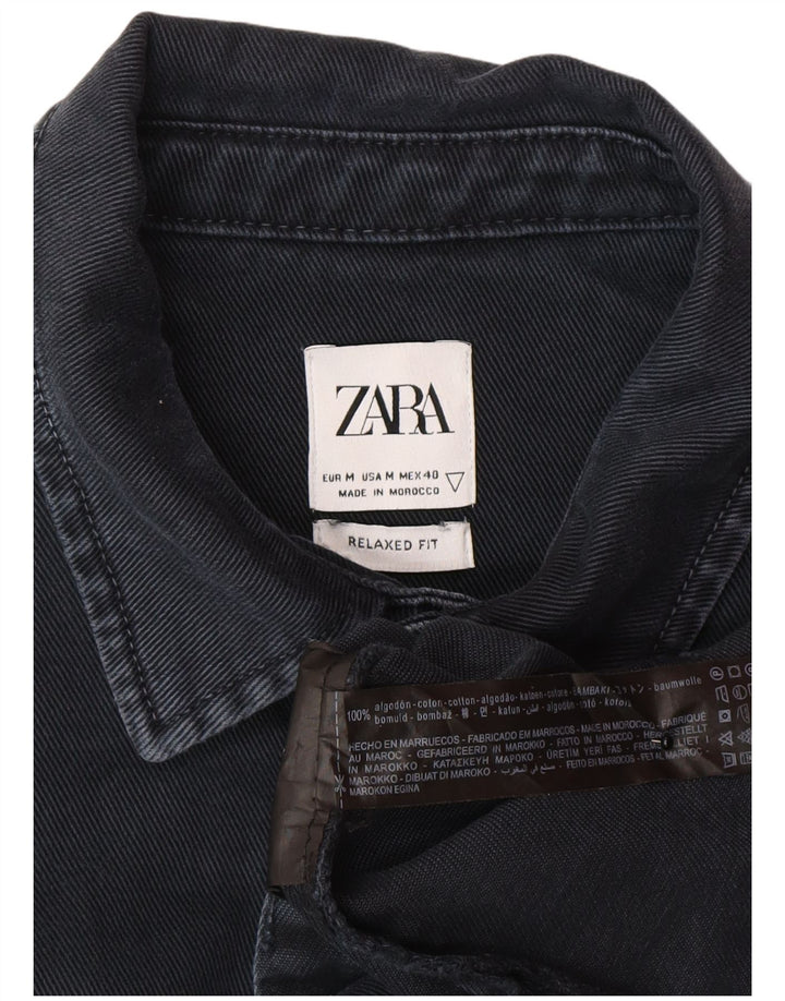 Zara Herren-Jeanshemd mit entspannter Passform, mittelmarineblaue Baumwolle