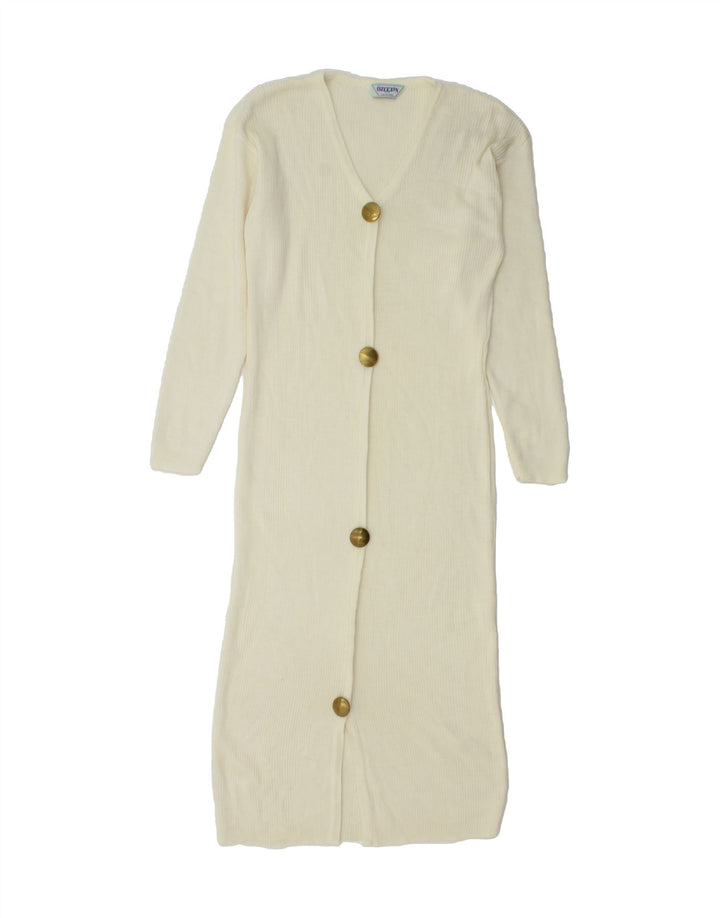 VINTAGE Womens Longline Cardigan Sweater UK 14 Medium Off White Vintage Vintage and Second-Hand Vintage from Messina Hembry 