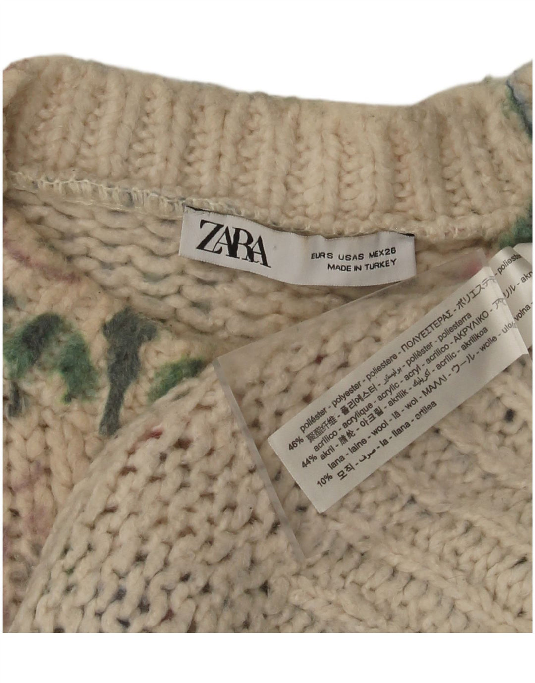 ZARA Damen-Pullover mit Rundhalsausschnitt, Gr. 10, klein, mehrfarbig, Blumenmuster