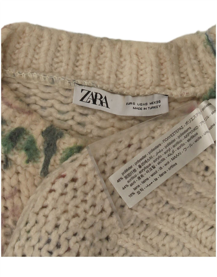 ZARA Damen-Pullover mit Rundhalsausschnitt, Gr. 10, klein, mehrfarbig, Blumenmuster