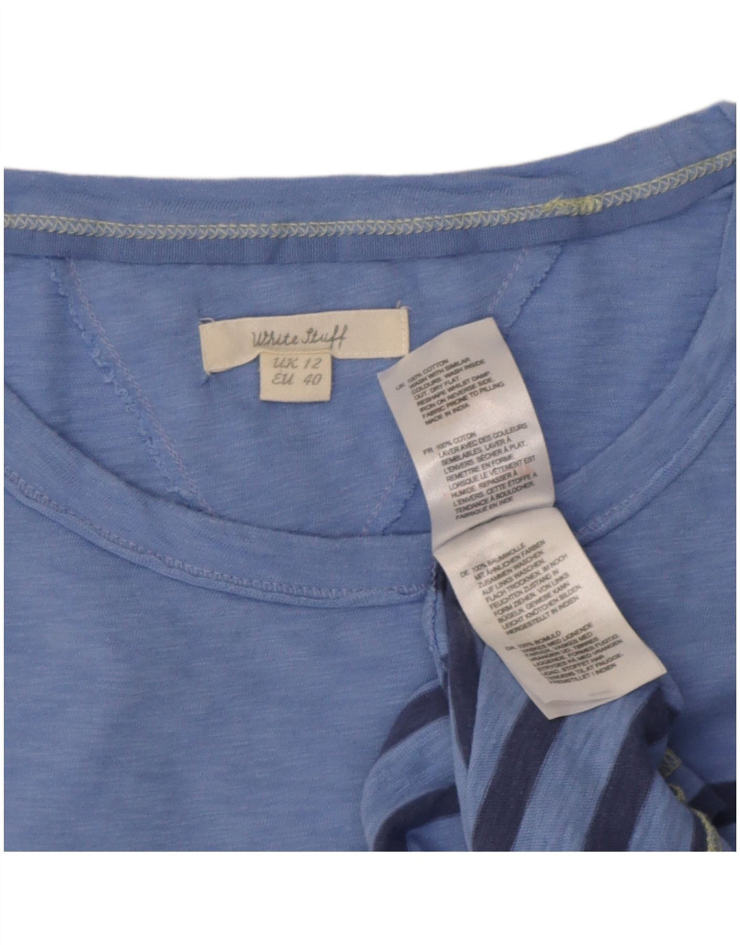 White Stuff Damen T-Shirt Top UK 12 Mittelblau gestreift aus Baumwolle