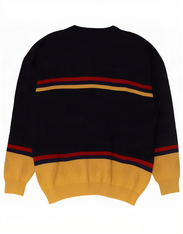 Vintage Herren-Pullover mit grafischem Rundhalsausschnitt, XL, Marineblau, Farbblock