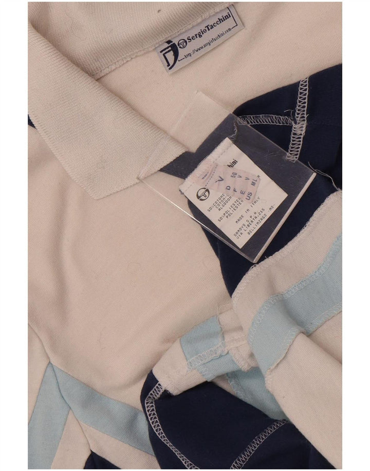 Sergio Tacchini Damen-Poloshirt UK 12 Mittelweiße Colourblock-Baumwolle