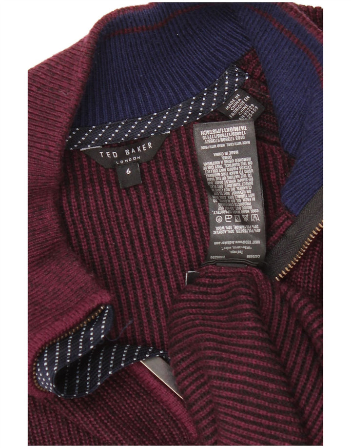 Ted Baker Herren-Pullover mit Reißverschluss am Hals, Größe 6 2XL, burgunderrotes Polyester