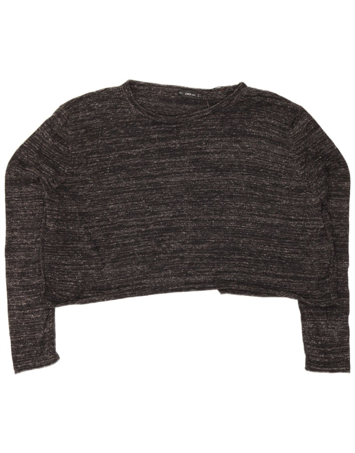 Zara Damen Crop Oversized Top Langarm UK 14 Mittelgrau meliert
