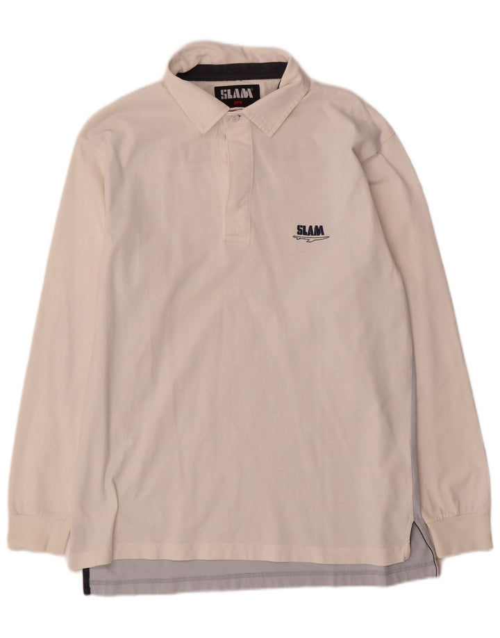 Slam Herren-Poloshirt mit Grafik, langärmelig, mittelweiß, Colourblock-Baumwolle