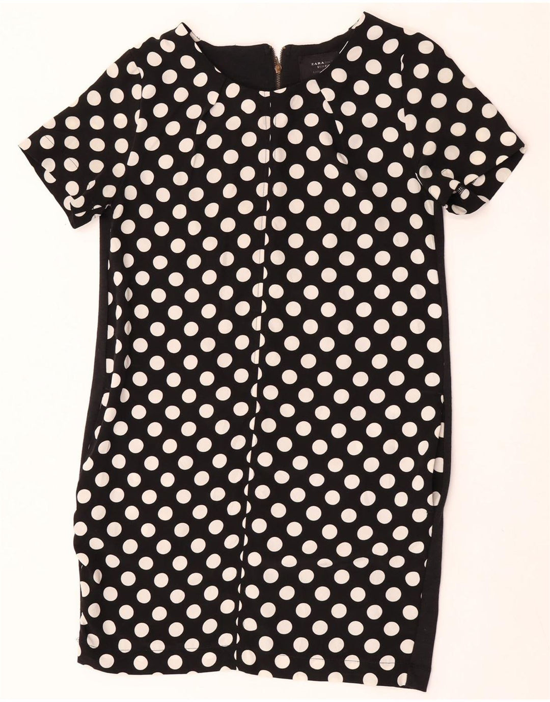Zara Damen Etuikleid UK 12 Mittelschwarz gepunktetes Polyester