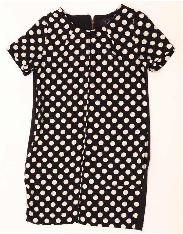 Zara Damen Etuikleid UK 12 Mittelschwarz gepunktetes Polyester