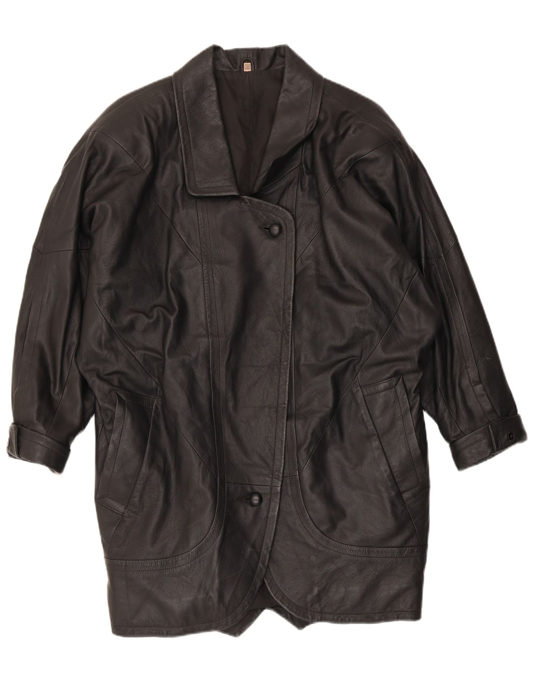 VINTAGE Damen Übergroßer Ledermantel EU 38 Mittelschwarzes Leder