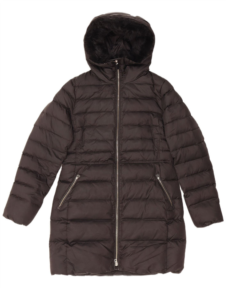 MASSIMO DUTTI Wattierter Damenmantel mit Kapuze, UK 16, Größe L, Schwarz, Polyester