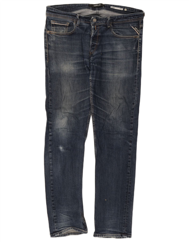 Replay Herren Grover Straight Jeans W34 L31 Blau