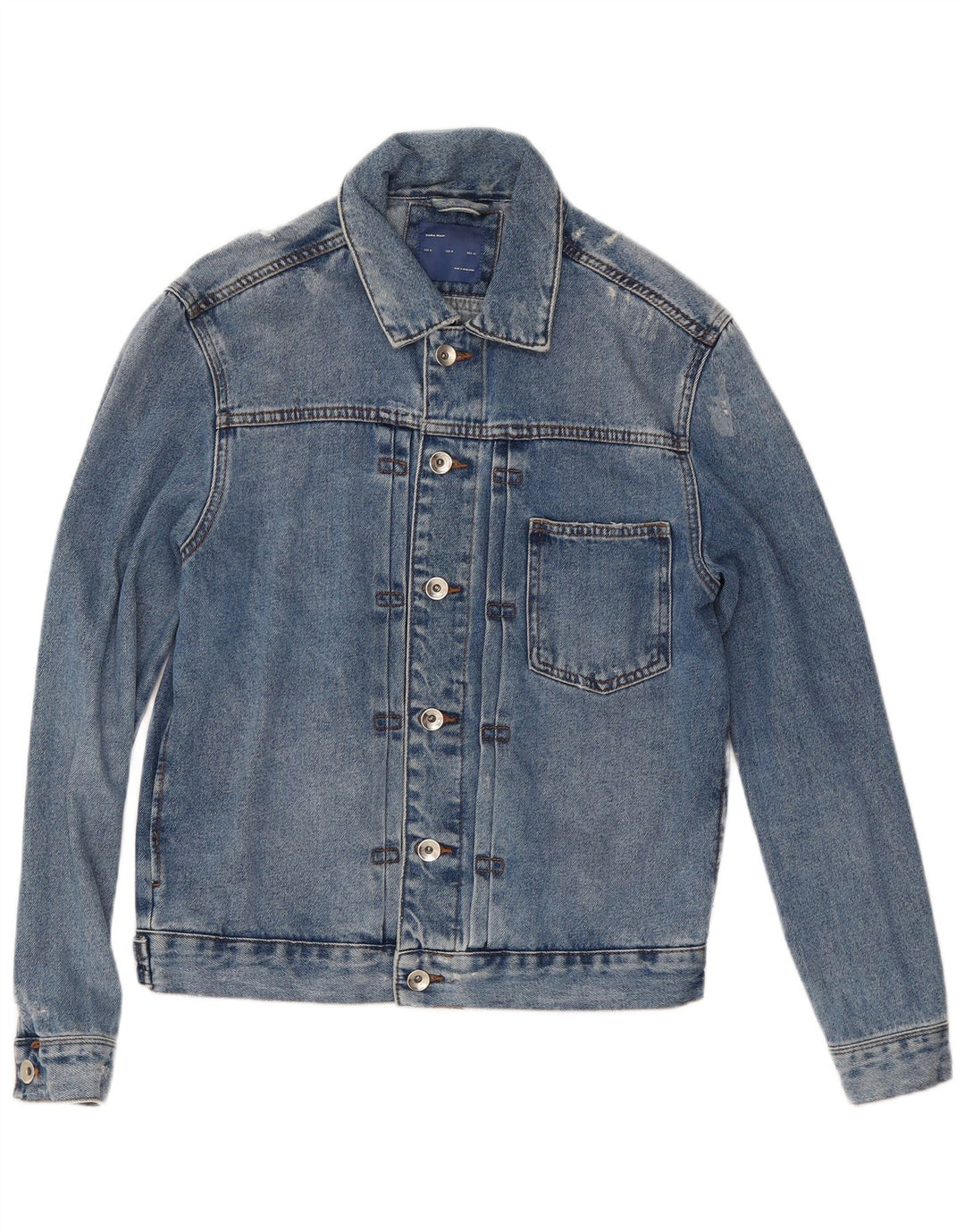 Zara Herren Distressed Jeansjacke UK 38 Mittelblaue Baumwolle