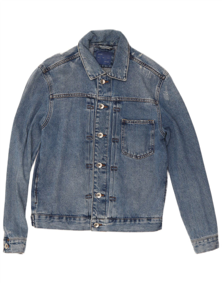 Zara Herren Distressed Jeansjacke UK 38 Mittelblaue Baumwolle