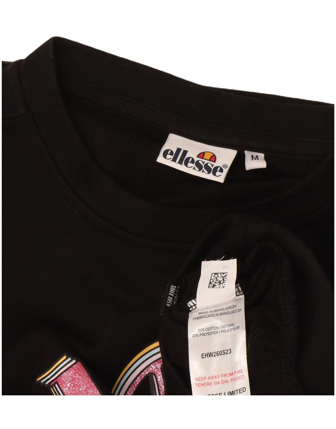 Ellesse Womens Crop Graphic Oversized Sweatshirt Pullover UK 14 Medium Schwarz