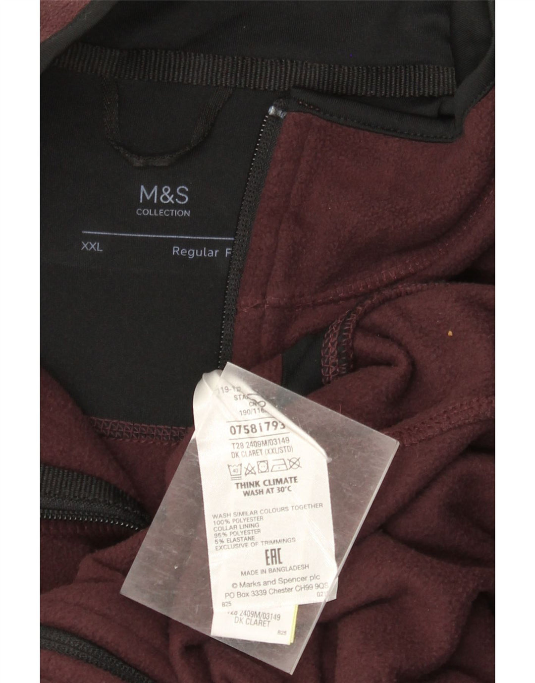 MARKS & SPENCER Herren-Fleecejacke mit normaler Passform, UK 42, 2XL, Burgunderrot