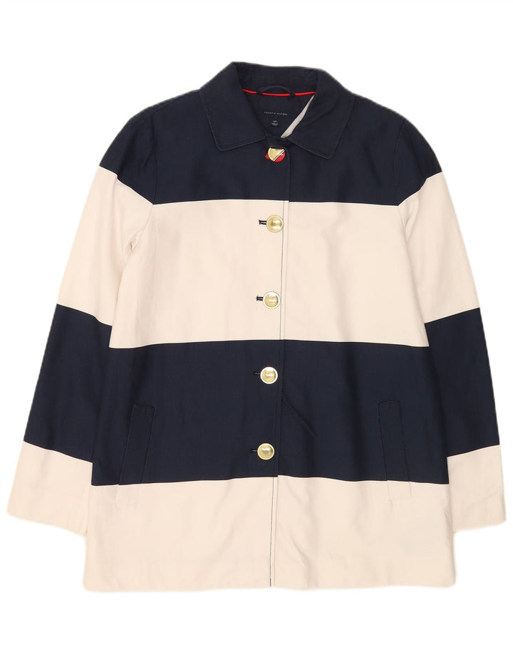 Tommy Hilfiger Damenmantel UK 10 Small Marineblau gestreift Baumwolle