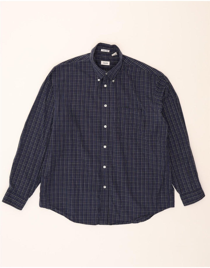 IZOD Mens Wrinkle Free Shirt Large Navy Blue Check Cotton Vintage Izod and Second-Hand Izod from Messina Hembry 