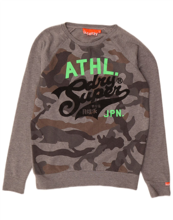 Superdry Herren Grafik-Sweatshirt-Pullover Mittelgraues Camouflage-Polyester