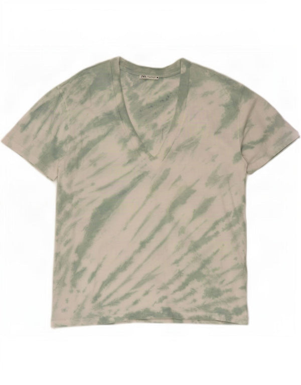 Übergroßes T-Shirt-Oberteil für Damen von Zara, Gr. 10, Größe S, grün, Batik-Baumwolle
