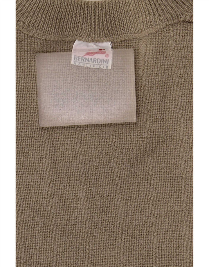 Bernardini Herren-Pullover mit Rundhalsausschnitt, XL, Khaki, geometrische Wolle