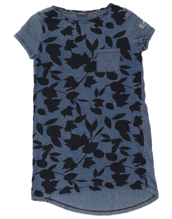 Emporio Armani Damen Graphic Loose Fit T-Shirt-Kleid UK 4 XS Blau geblümt