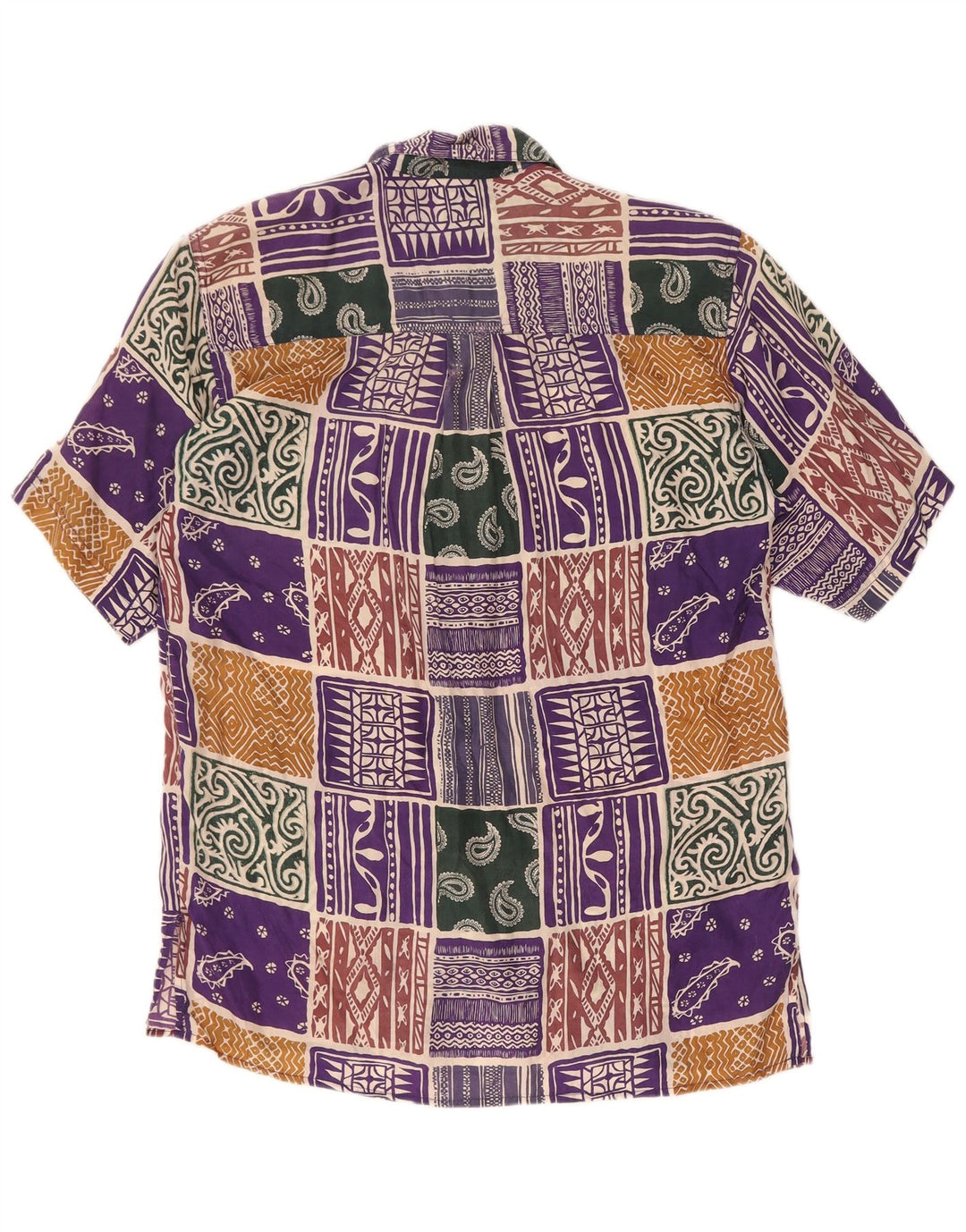 Vintage Damen Kurzarmshirt UK 14 Große bunte Patchwork-Seide