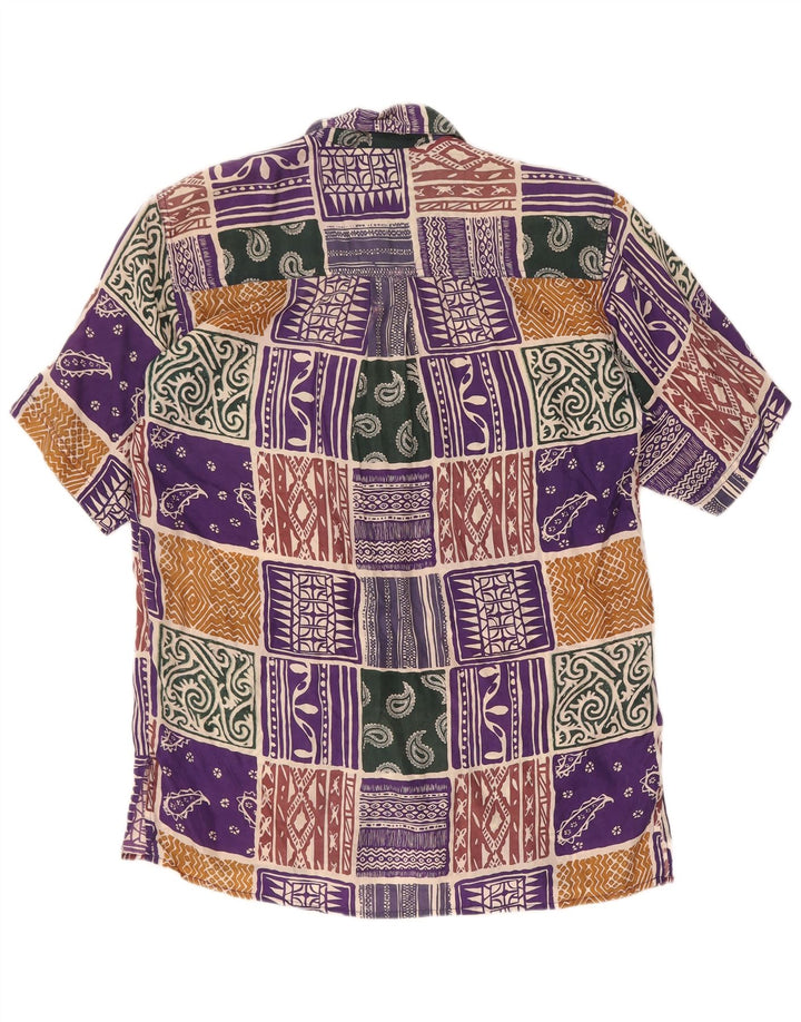 Vintage Damen Kurzarmshirt UK 14 Große bunte Patchwork-Seide