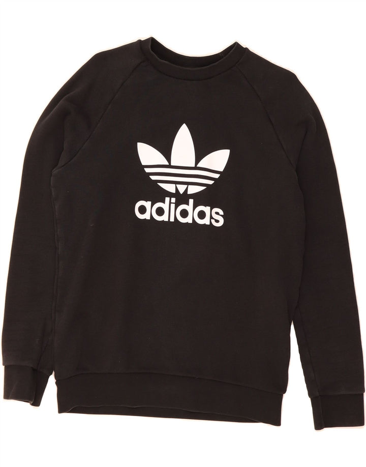 ADIDAS Mens Graphic Sweatshirt Jumper Small Black Cotton Vintage Adidas and Second-Hand Adidas from Messina Hembry 
