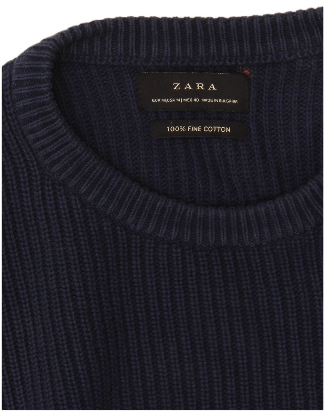 ZARA Herren-Pullover mit Rundhalsausschnitt, mittlere marineblaue Baumwolle
