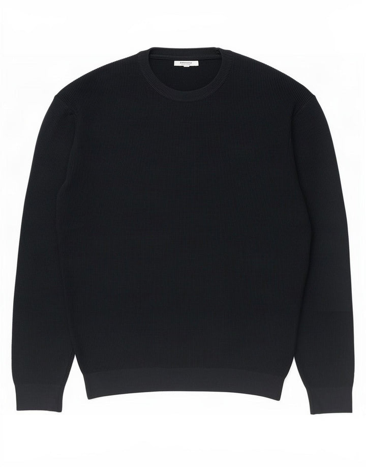 Zara Herren-Pullover mit Rundhalsausschnitt, groß, aus schwarzer Baumwolle