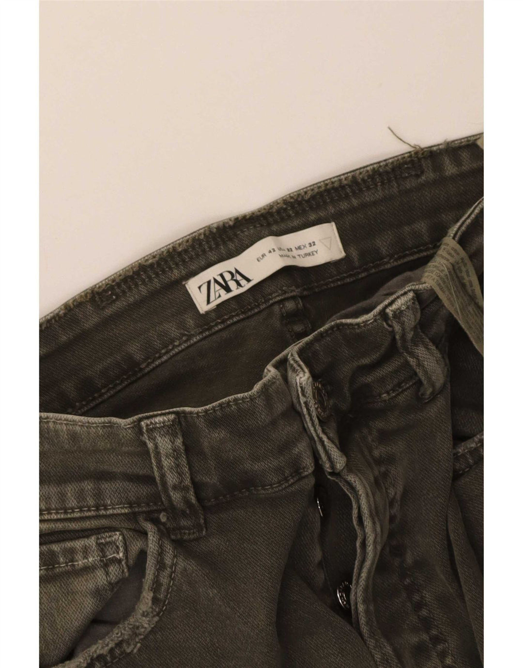Zara Herren Distressed Slim Jeans EU 42 Medium W32 L27 Khaki Baumwolle