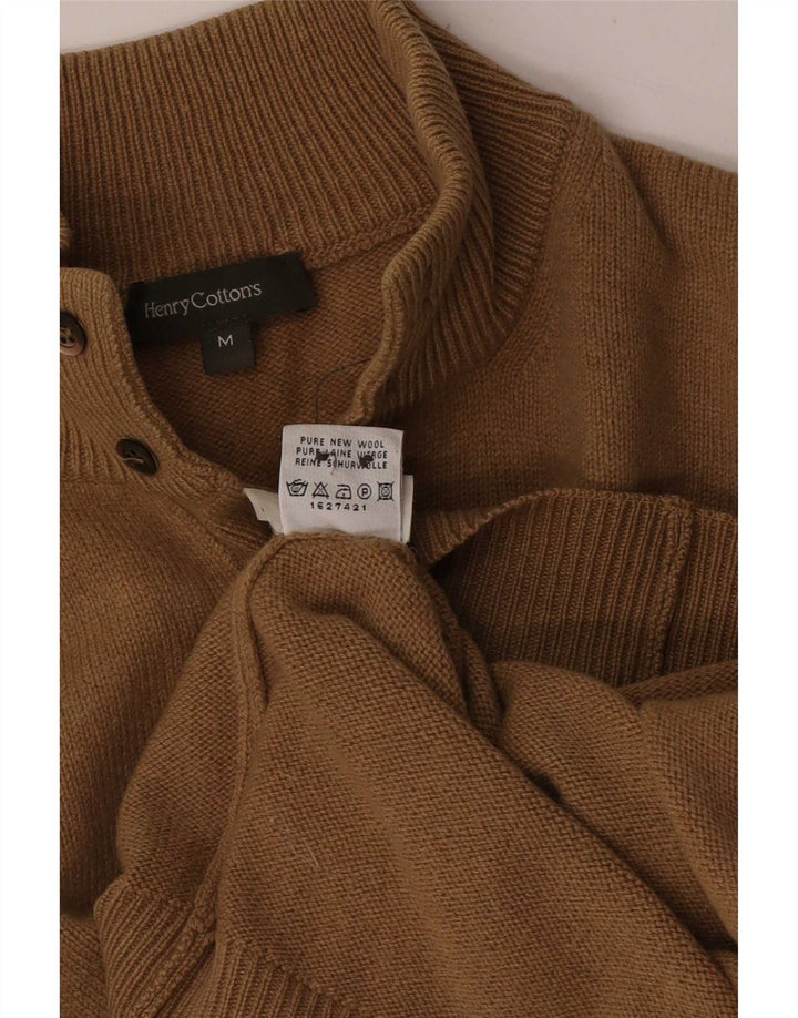 Henry Cottons Herren-Pullover mit Knopfkragen, mittelbeige Wolle