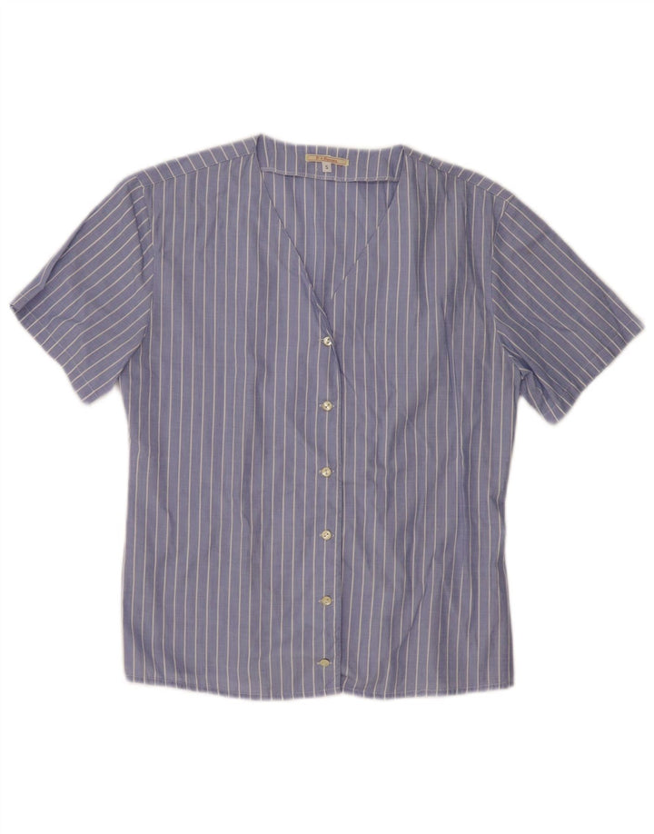 PAOLO PECORA Damen Kurzarmhemd UK 10 Kleine blaue Nadelstreifen-Baumwolle