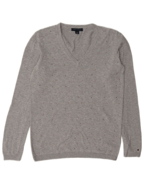Tommy Hilfiger Damen-Pullover mit V-Ausschnitt, Gr. 10, Größe S, Grau meliert