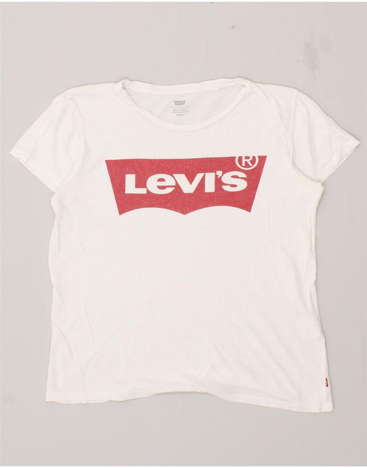 LEVI'S Womens Graphic T-Shirt Top UK 10 Small White Vintage Levi's and Second-Hand Levi's from Messina Hembry 