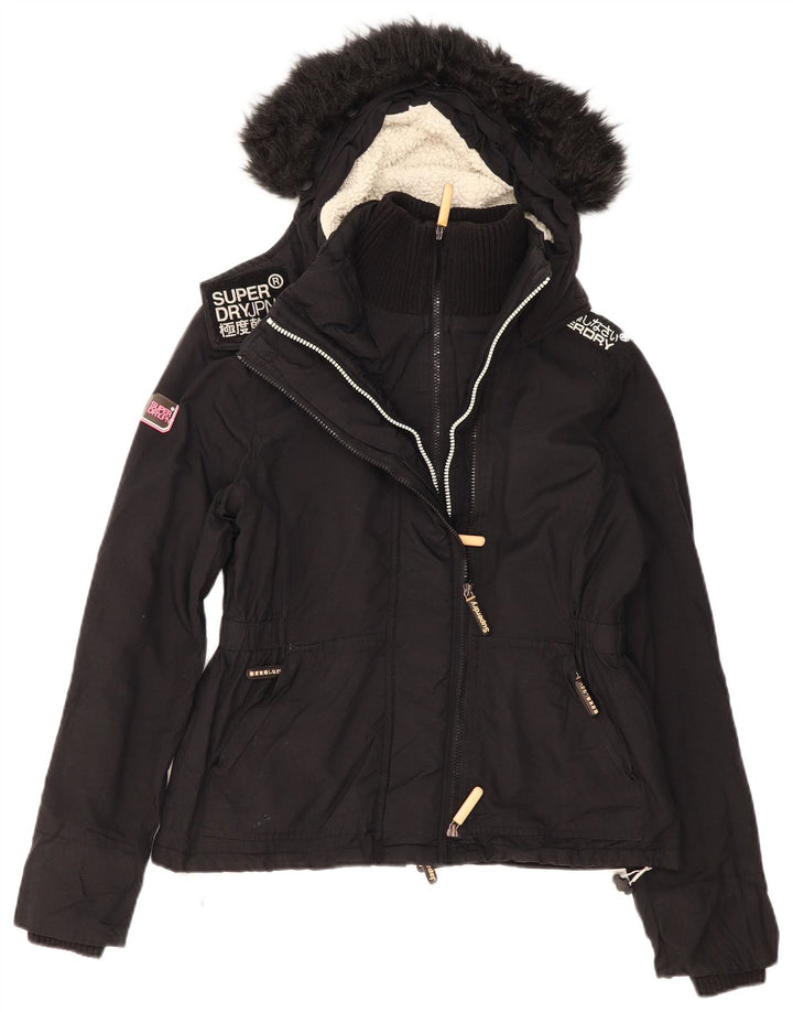 Superdry Damen-Windbreakerjacke mit Kapuze, UK 16, Größe L, Schwarz, Polyester