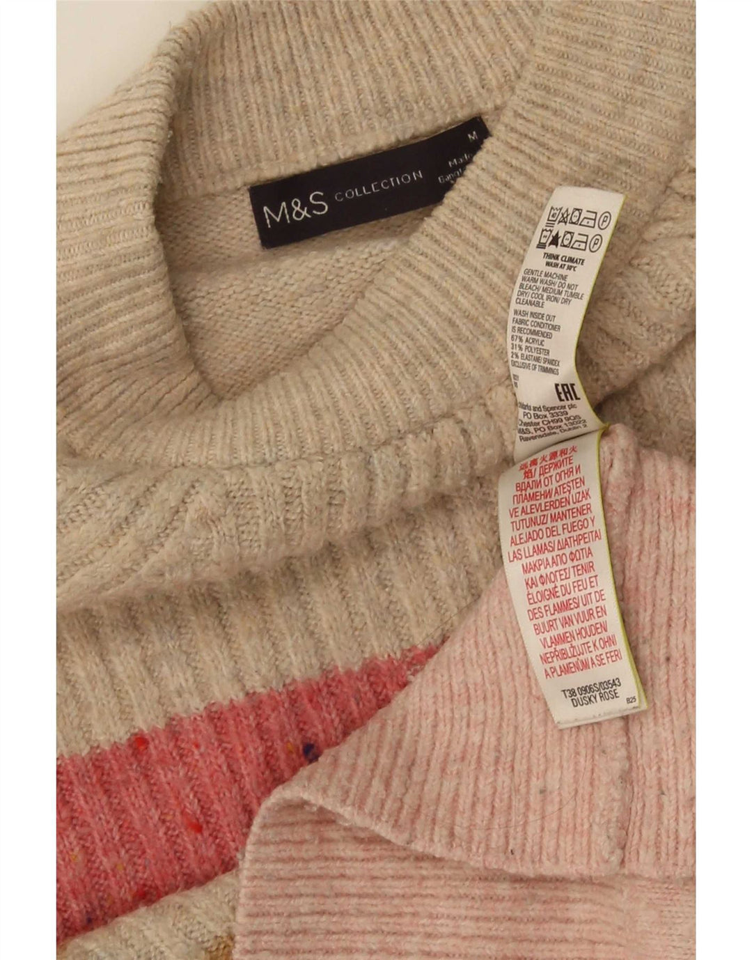 Marks & Spencer Damen-Pullover mit Rundhalsausschnitt, Gr. 16, Mittelrosa gestreift