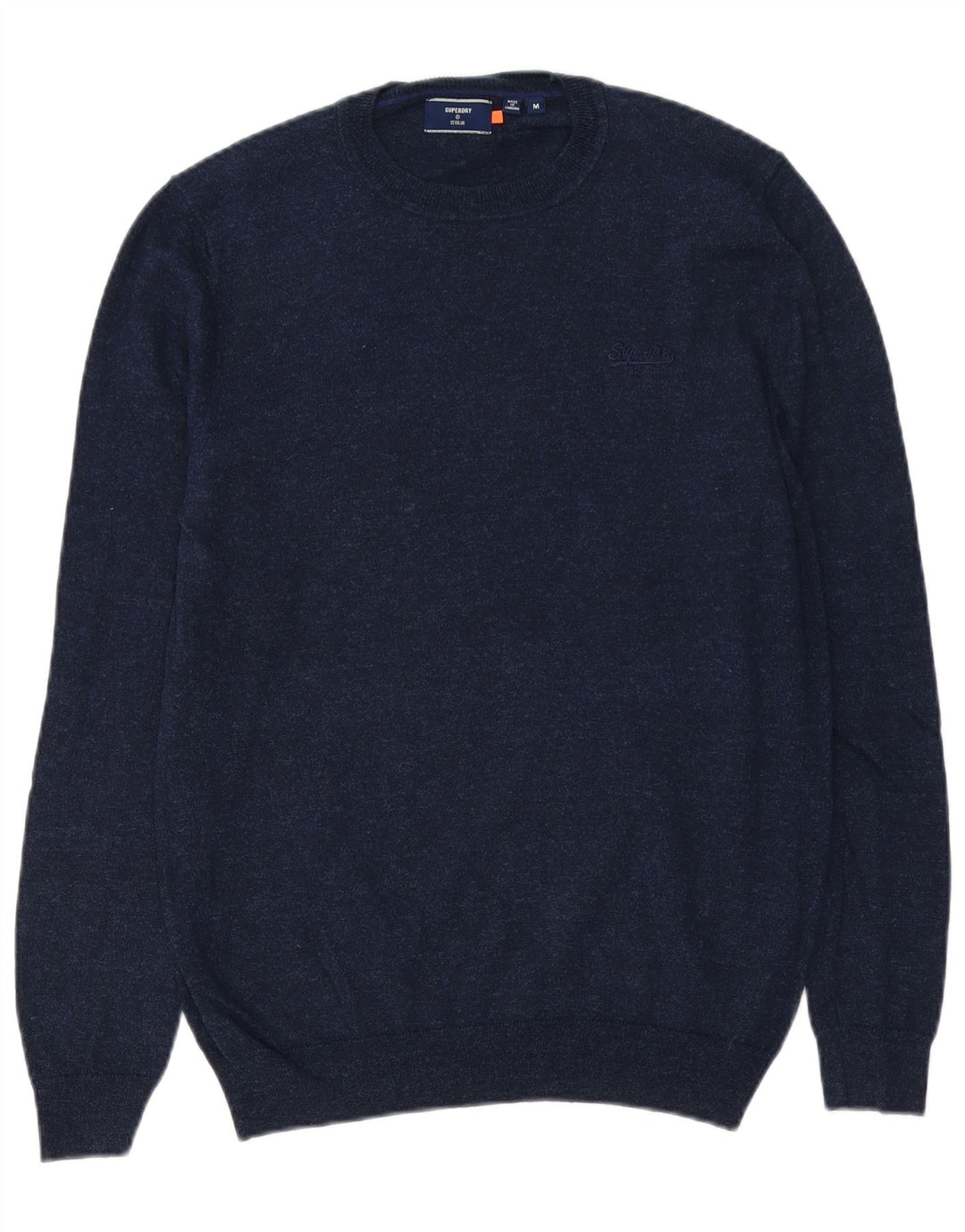 SUPERDRY Herren-Pullover mit Rundhalsausschnitt, mittelmarineblau gesprenkelte Baumwolle