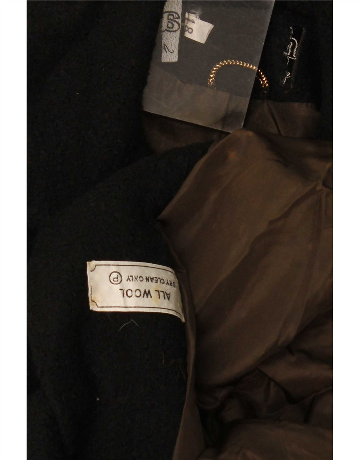 Vintage Damen Zweireihiger Mantel UK 18 XL Schwarze Wolle