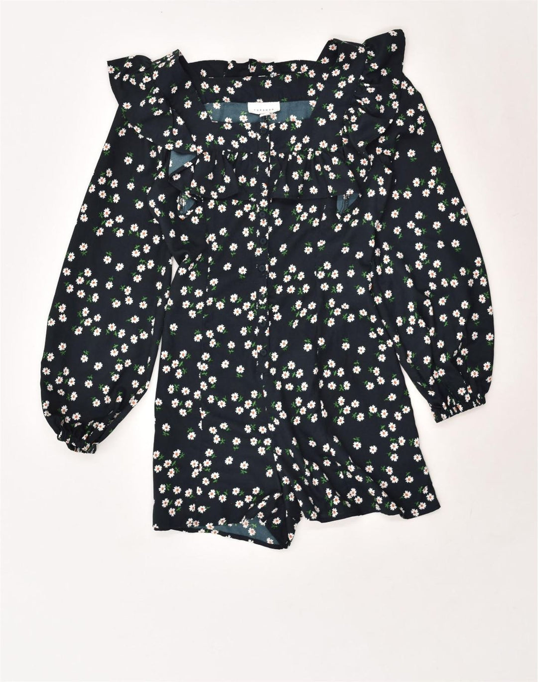 TOPSHOP Womens Playsuit UK 8 Small Black Floral Polyester | Vintage Topshop | Thrift | Second-Hand Topshop | Used Clothing | Messina Hembry 