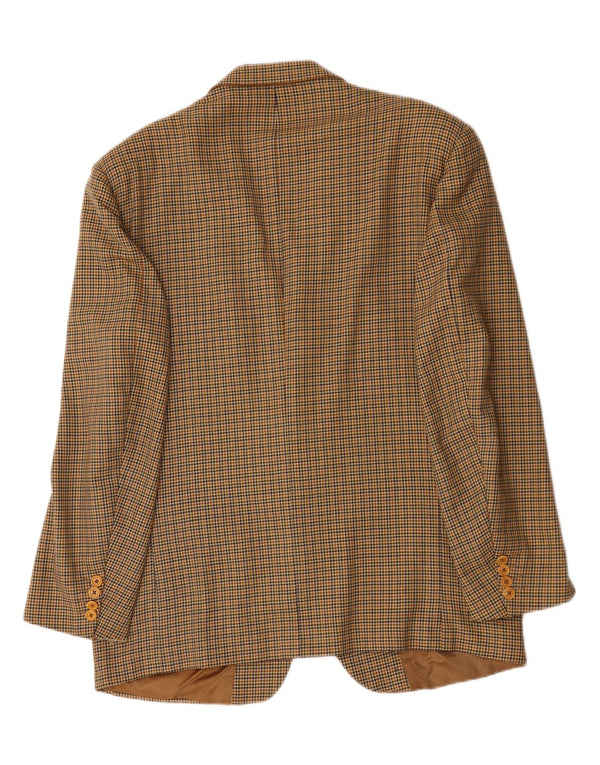 Vintage Herren 2-Knopf-Blazerjacke IT 54 2XL Braune Hahnentritt-Schurwolle