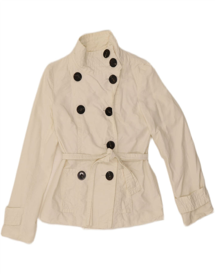 Zara Damen Kurzer Trenchcoat UK 10 Small Weiße Baumwolle