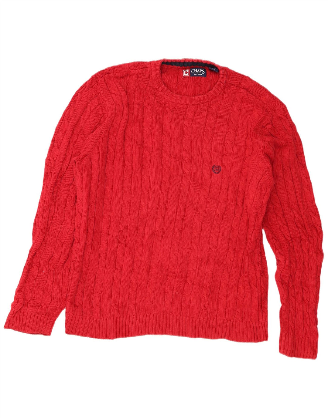 Chaps Herren-Pullover mit Rundhalsausschnitt, Größe L, aus roter Baumwolle